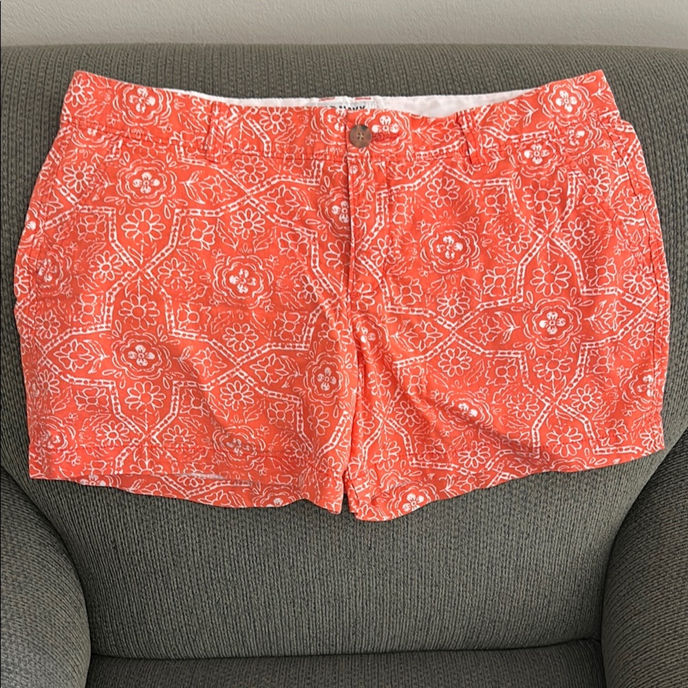 Old Navy Orange and White Cotton Shorts with Floral Print - Size 12